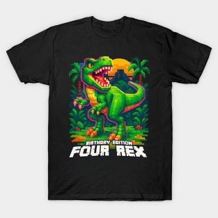 Four Rex Birthday T-Shirt – Pixel Art Dinosaur Design for 4-Year-Olds T-Shirt